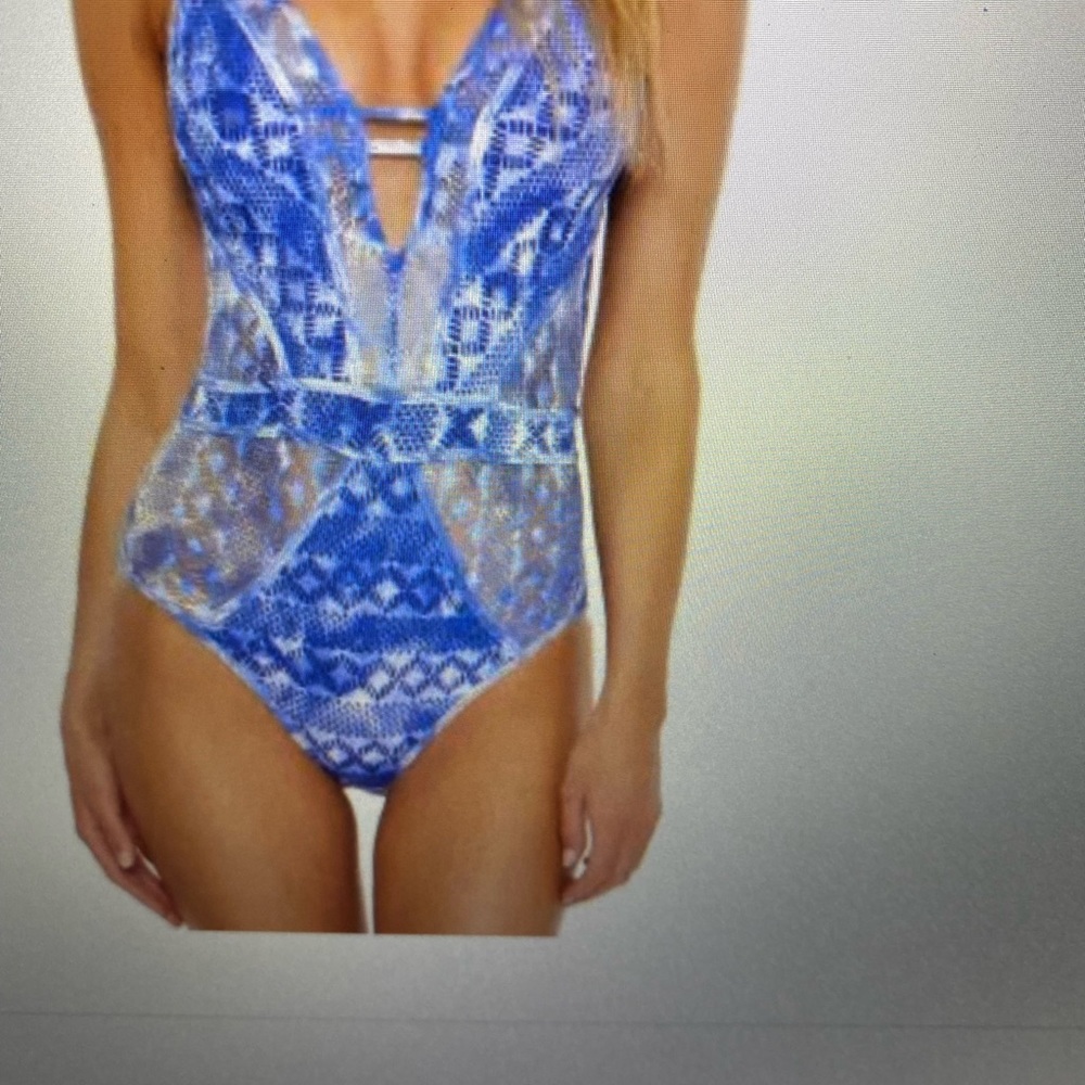 Becca by Rebecca Sapphire Blue Show & Plunge 1pc Swimsuit Sz Lg NWT